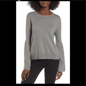 Anthropologie Leith Gray Bell Flare Sleeves Sweater Lightweight Wool Blend M